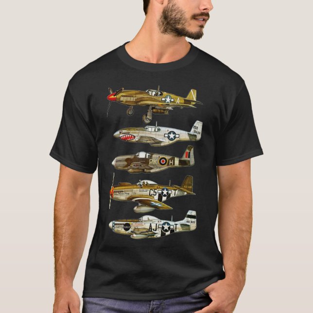 Nordamerika P-51 Mustang WW2 Fighter Classic T- T Shirt (Framsida)