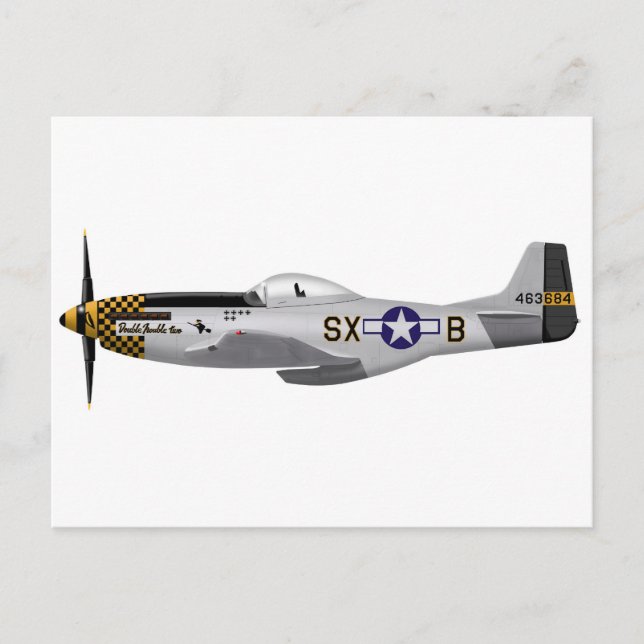 Nordamerika P-51D Mustang "Dubbla Trouble Two" Vykort (Framsida)
