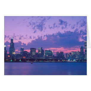 Nordamerika, USA, IL. Chicago citysiluett vid skym Hälsningskort