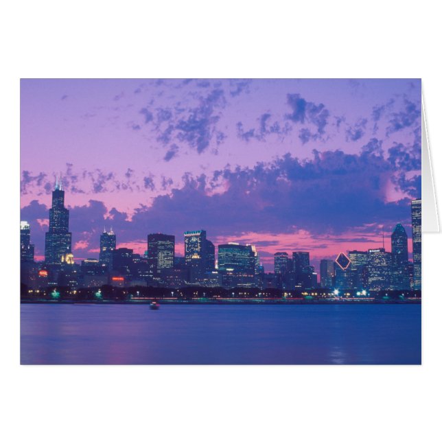 Nordamerika, USA, IL. Chicago skyline vid dusk Hälsningskort (Framsidan Horizontal)