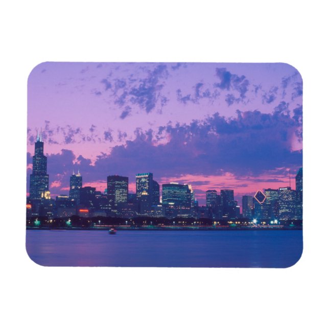 Nordamerika, USA, IL. Chicago skyline vid dusk Magnet (Horisontell)