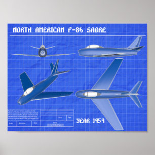 Nordamerikansk F-86 Saber-blåkopia Poster