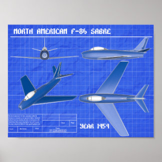 Nordamerikansk F-86 Saber-blåkopia Poster