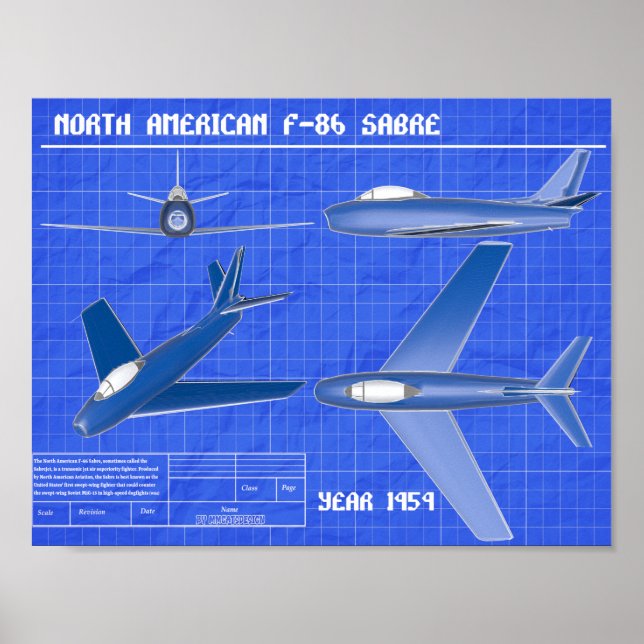 Nordamerikansk F-86 Saber-blåkopia Poster (Framsidan)