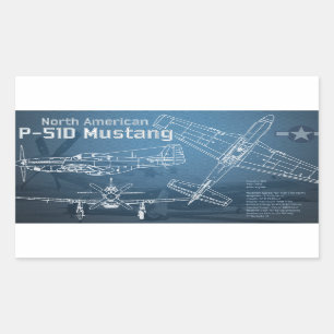 Nordamerikansk P-51D Mustang Blueprint Rektangulärt Klistermärke