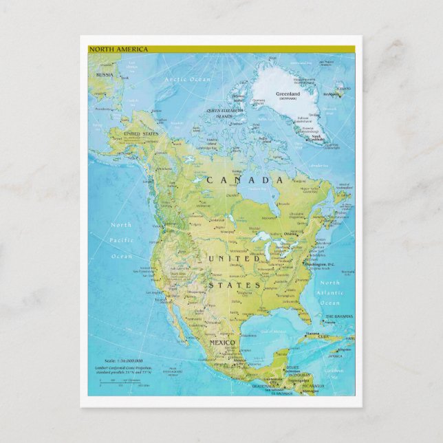 Nordamerikas geopolitiska Karta Vykort (Framsida)