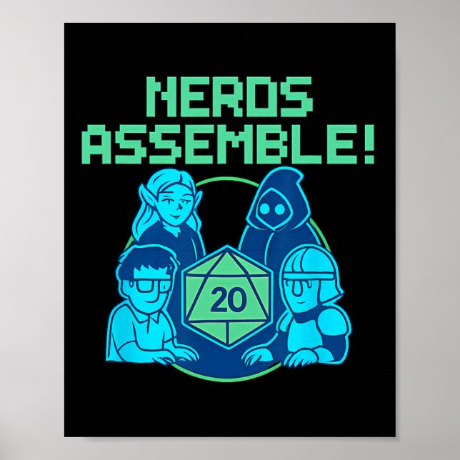 Nördar Emblem Brädspel Tärningar Pixel Spelardesig Poster (Framsidan)