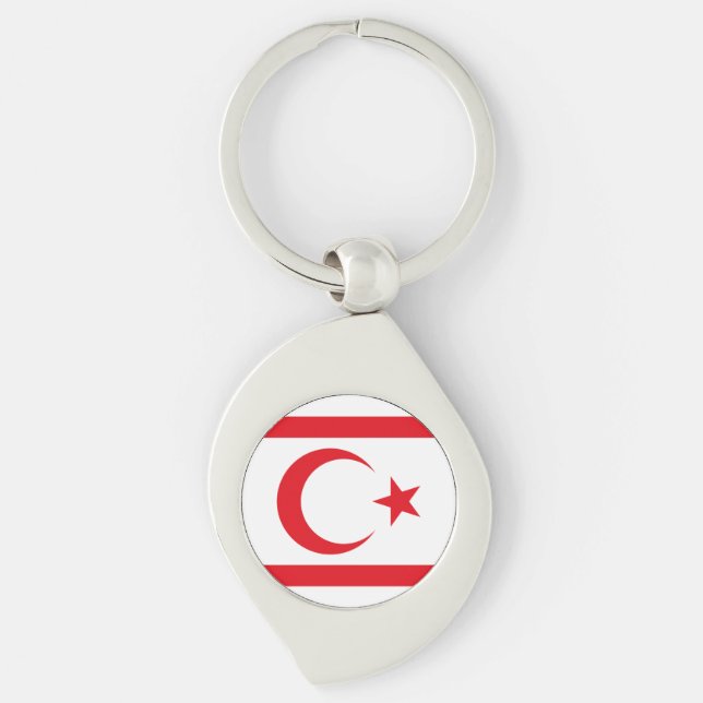 Nordcyperns flagga swirl silverfärgad nyckelring (Framsidan)