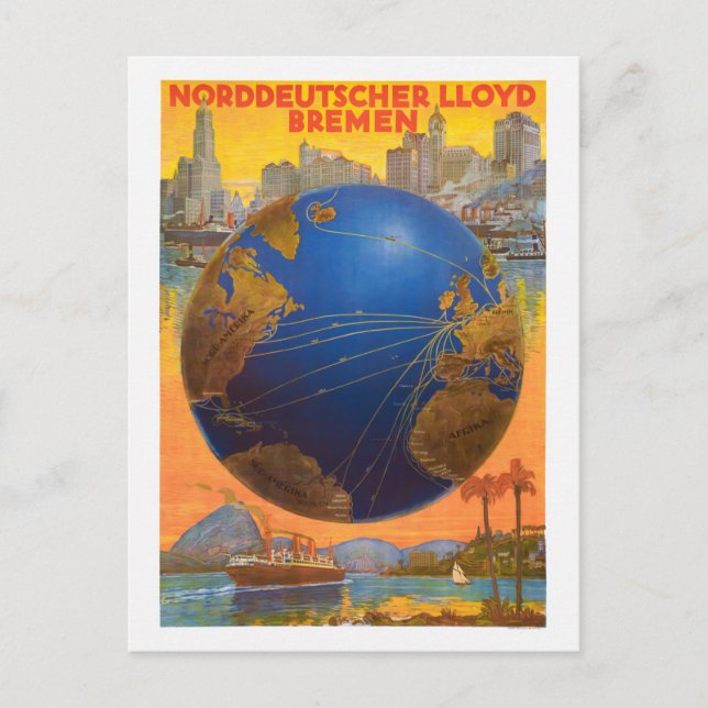 Norddeutscher Lloyd Bremen Tyskland 1920 Gammalt P Vykort (Framsida)