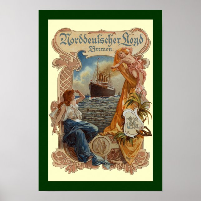 Norddeutscher Lloyd~S.S. Kaiser Wilhelm~Menu Cover Poster (Framsidan)