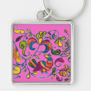 Nordfågeln från Ryssland Fyrkantig Silverfärgad Nyckelring