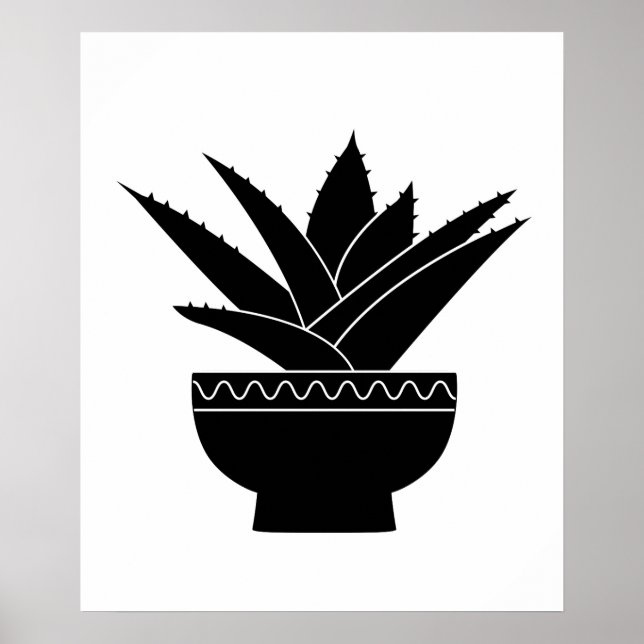 Nordic Black White Minimalist Agave Cactus Plant Poster (Framsidan)