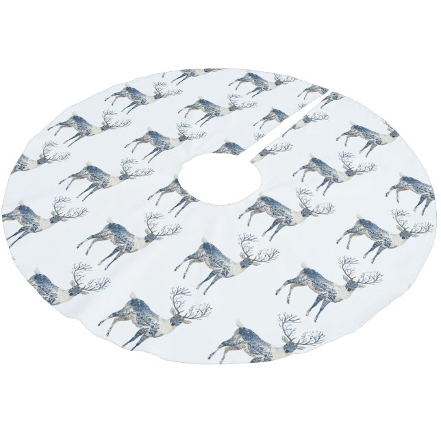 Nordic Blue White Deer Christmas Julgransmatta Borstad Polyester (Vinklad)