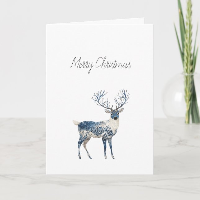 Nordic Blue White Deer Christmas Kort (Framsida)