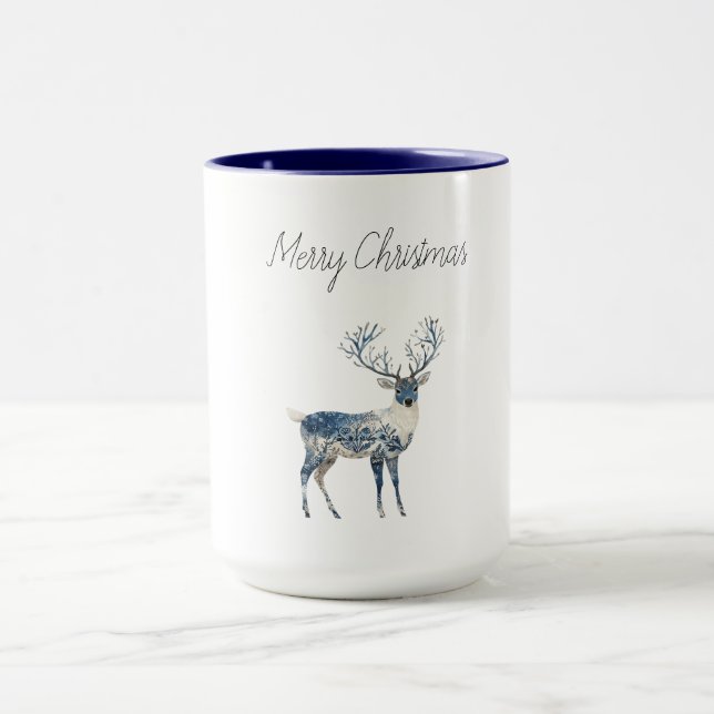 Nordic Blue White Deer Christmas Mugg (Center)