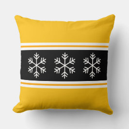 Nordic Bright Yellow Black Stripes Big Snowflakes Kudde