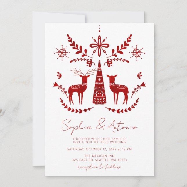 Nordic Buck and Doe Woodland Winter Wedding Inbjudningar (Framsida)