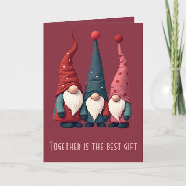 Nordic Christmas Gnomes Retro Modern Kitschmas Cut Kort (Framsida)