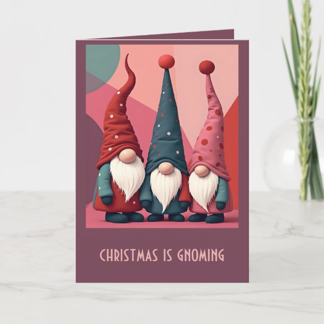 Nordic Christmas Gnomes Retro Modern Kitschmas Kort (Framsida)