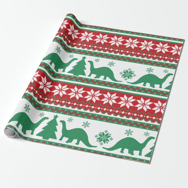 Nordic Fair Isle Brontosaurus Dinosaurs Sweater Presentpapper (Utrullad)