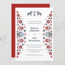 Nordic FolArt Dala Horse Scandinavian Bröllop Inbjudningar