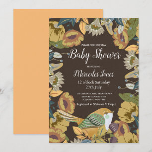 Nordic Folk Art Blommigt Bird Baby Shower Inbjudningar