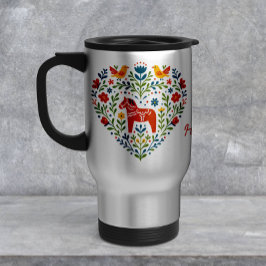 Nordic Folk Art Dala Horse Heart Pattern Mug Frostad Glasmugg