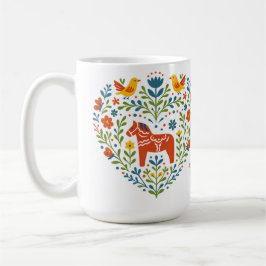Nordic Folk Art Dala Horse Heart Pattern Mug Kaffemugg