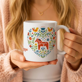 Nordic Folk Art Dala Horse Heart Pattern Mug Kaffemugg