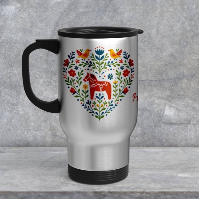 Nordic Folk Art Dala Horse Travel Mug Resemugg (Skapare uppladdad)