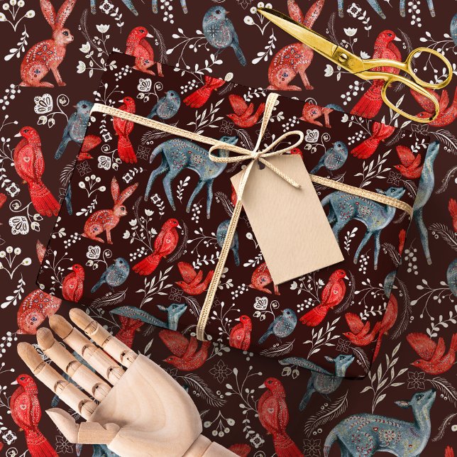 Nordic Folk Art Forest | Winter Woodland Animals Presentpapper (Skapare uppladdad)