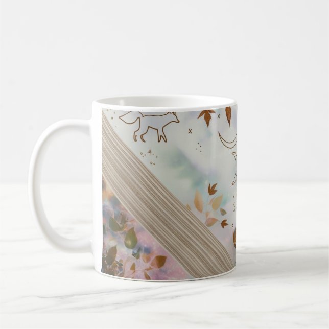 Nordic Fox Moon and Leaves Knit Art Classic Mug Kaffemugg (Vänster)