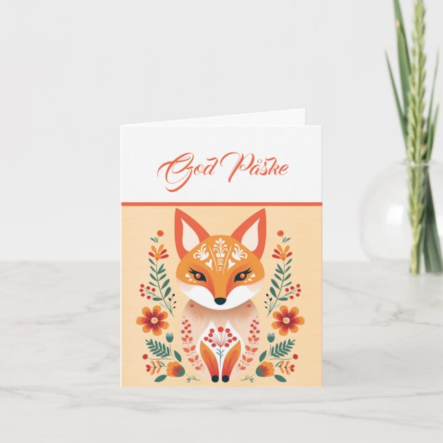 Nordic Fox Orange Gult Blue God Påske Kort (Framsida)