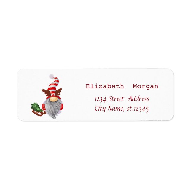 Nordic Gnome Sleigh Gräs Träd Returadress Etikett (Framsidan)