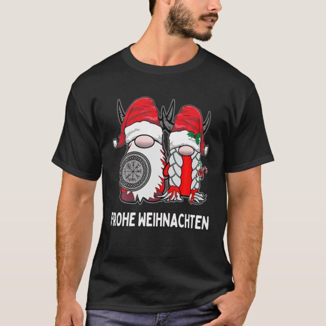 Nordic Gnome Viking Tomte Couple Frohe Weihnachten T Shirt (Framsida)