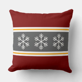 Nordic Gray Deep Red Stripes Alpine Snowflakes Kudde