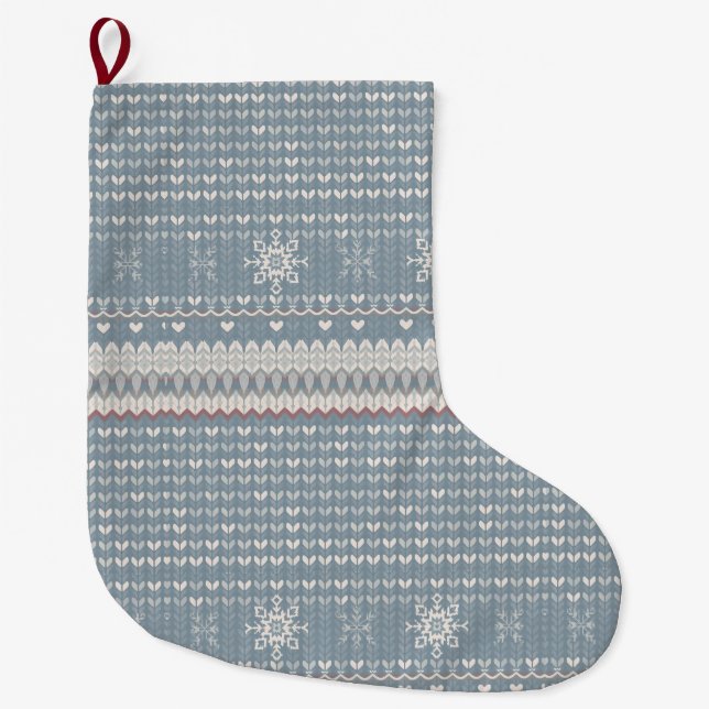 Nordic Knit Pet Stocking with Snowflakes & Paws Stor Julstrumpa (Framsidan)
