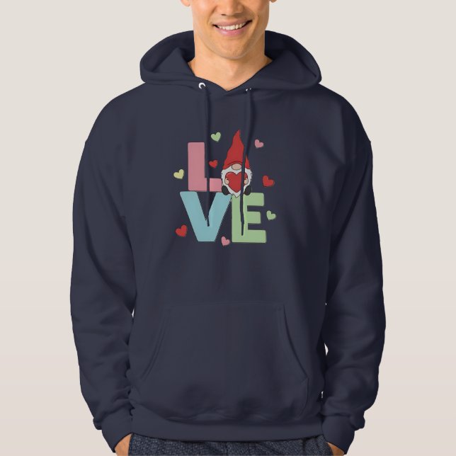 Nordic Love Gnome: Whimsical Pastel Heart  Hoodie (Framsida)