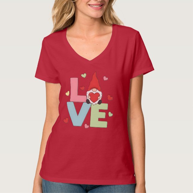 Nordic Love Gnome: Whimsical Pastel Heart  T Shirt (Framsida)