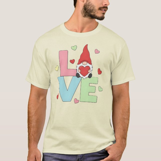 Nordic Love Gnome: Whimsical Pastel Heart  T Shirt (Framsida)