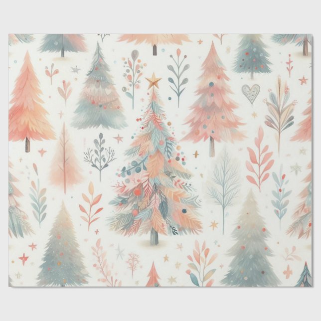 Nordic Pastel Pink and Green Christmas Tree  Presentpapper (Platt)