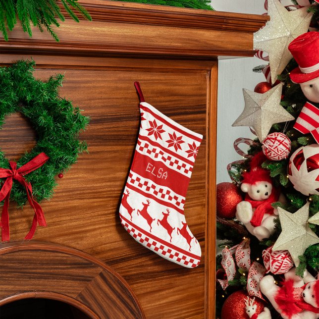 Nordic Print Rindeer Fair Isle Liten Julstrumpa (Skapare uppladdad)