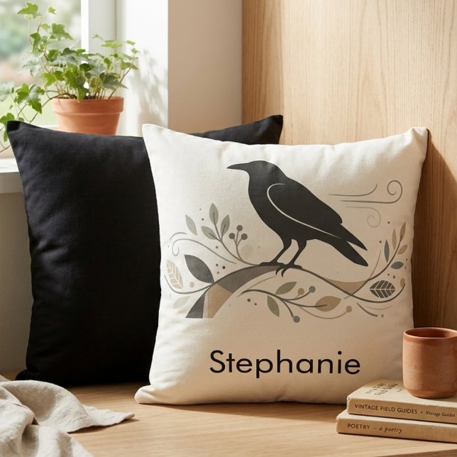 Nordic Raven Personalized Nature Lover Scandi Art Kudde (Nordic raven scandi throw pillow)