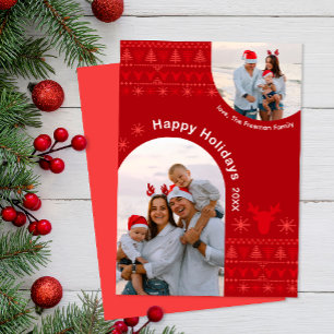 Nordic Red Arch Two Photo Helgdag Card Julkort
