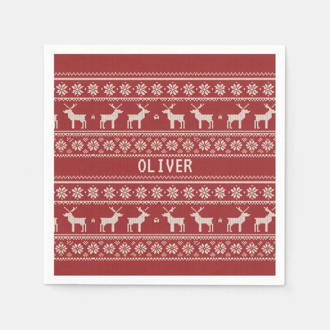 Nordic Reindeer Christmas Personalized  Pappersservett (Framsidan)