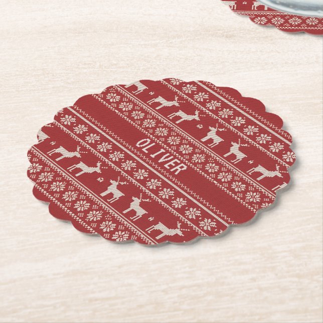 Nordic Reindeer Christmas Personalized  Underlägg Papper (Vinklad)