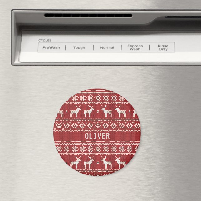 Nordic Reindeer Knit Pattern Personalized  Magnet (In Situ (Dishwasher))