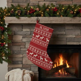 Nordic Reindeer Sweater Pattern personalized Name Liten Julstrumpa