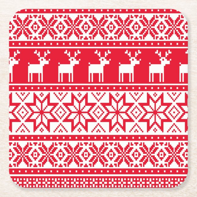 Nordic Reindeer Ugly jul Sweater Party Underlägg Papper Kvadrat (Framsidan)