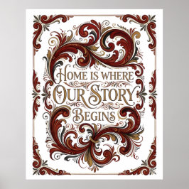 Nordic Rosemaling Poster, Home Is Where Our Story  Poster